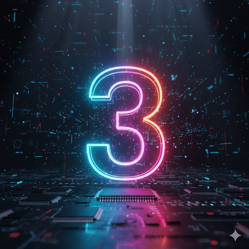 暗闇に光るネオンの数字3